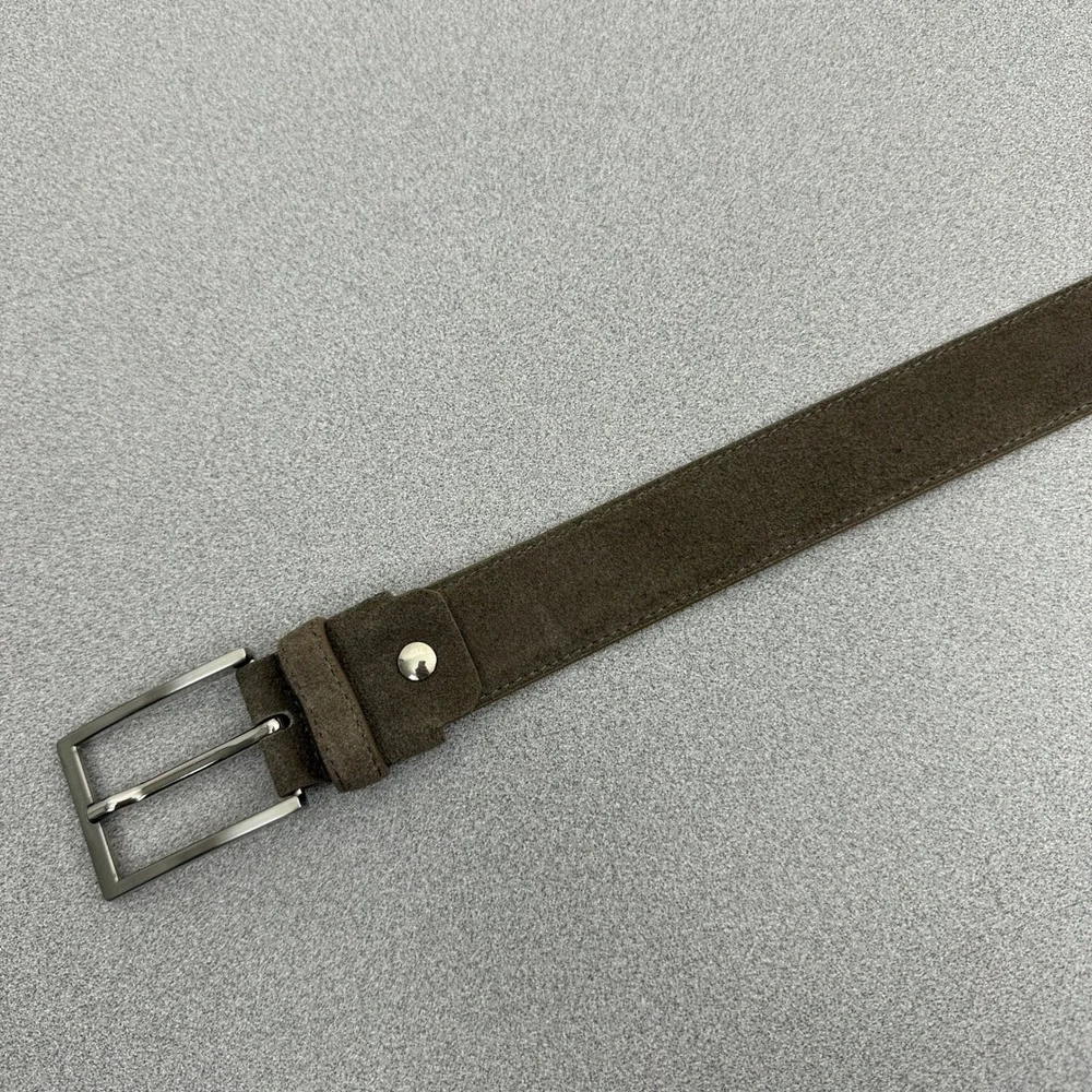 Ground Mind Belt Mens 44 Taupe Suede Leather Square Buckle Dress Casual Classic